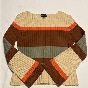 Brown and Orange Crew Neck Sweater with Earthy Tones